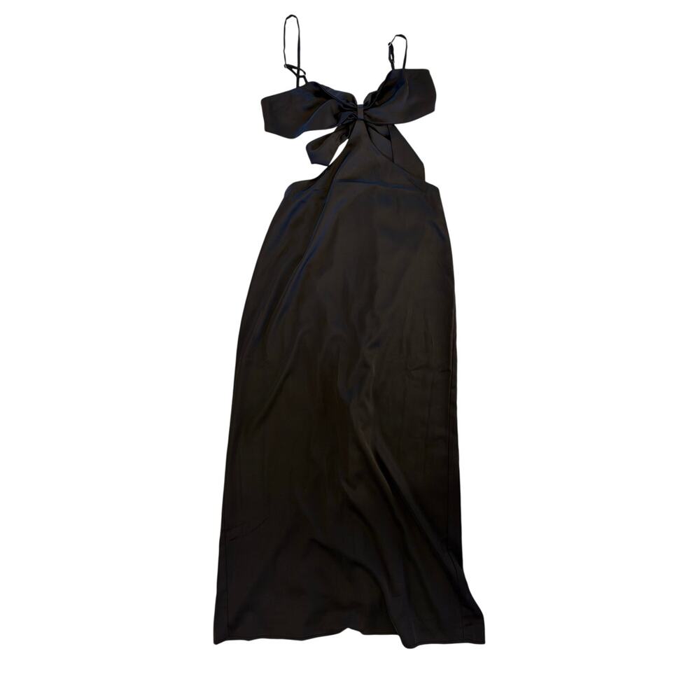 Black Satin Lined Cut Out Sexy Petite Maxi Dress Size Medium
